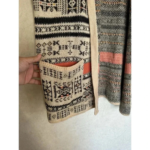 BILLABONG Womens Cardigan Sweater Aztec Southwest Open Front Long Medium Boho - Picture 4 of 7